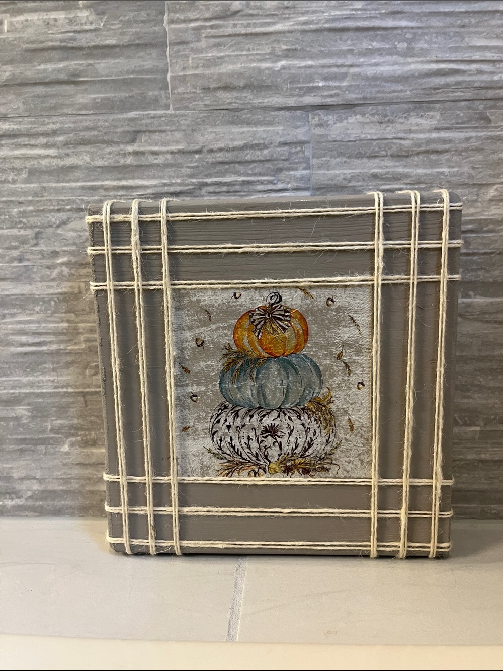 Stacked Pumpkins Table Decor - Neutral Gray & Orange